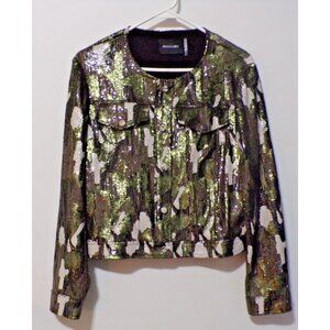 Dolce Cabo Camouflage Sequined Snap Closurer Jacket Size Small Two Front Pockets